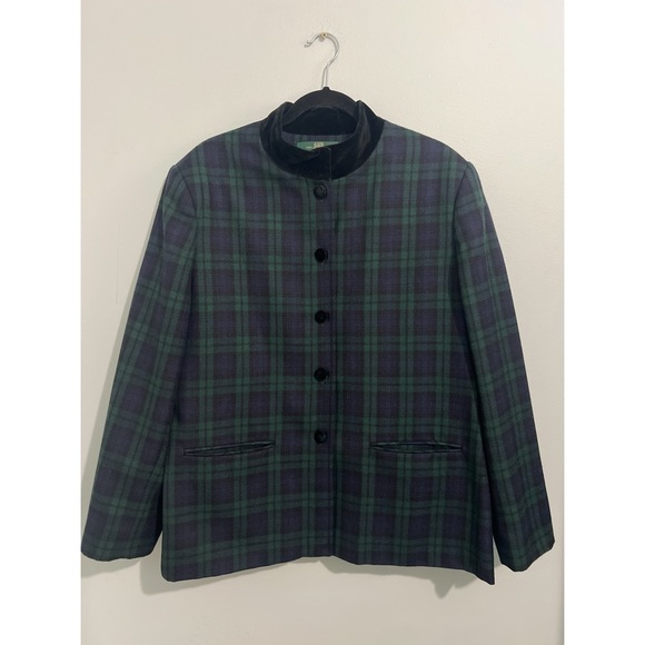 Orvis Jacket Women’s 16 Green Plaid Wool Velvet Coat Vintage USA - Picture 2 of 13